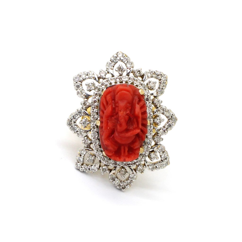 Diamond Coral Ganesh Ring