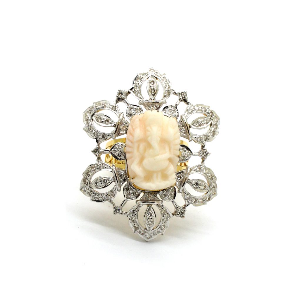 Diamond Coral Ganesh Ring