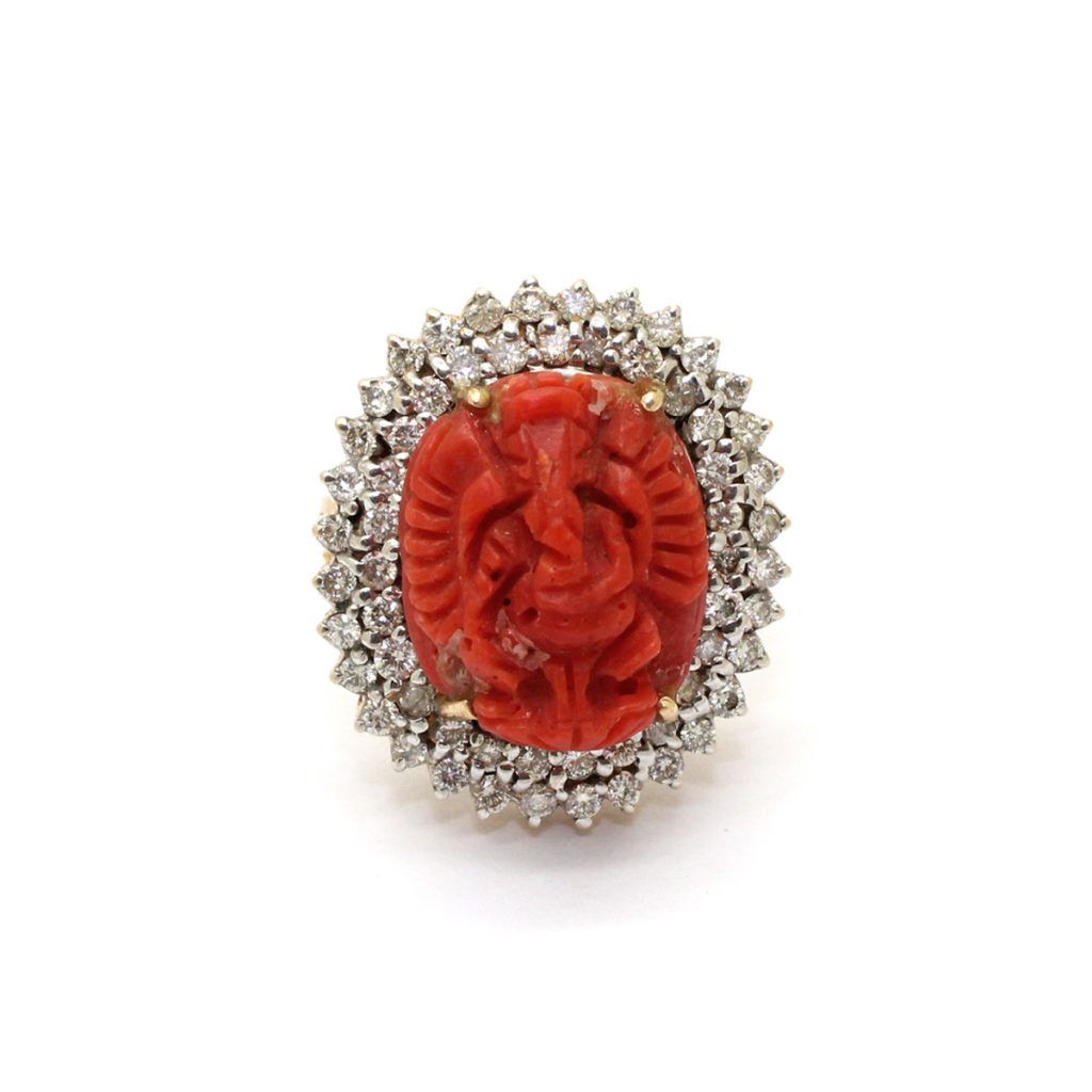 Diamond Coral Ganesh  Ring