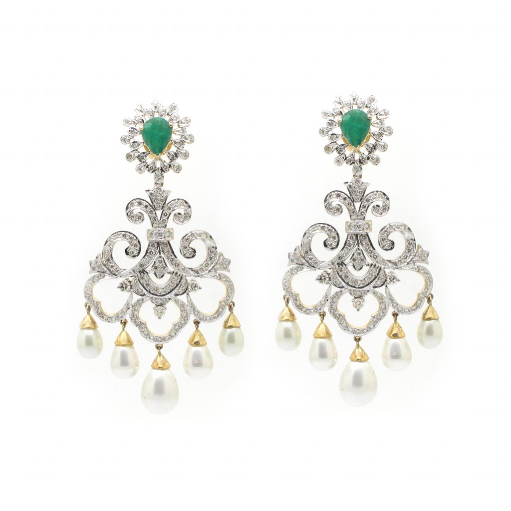 Diamond Emerald & Pearl Jhumka