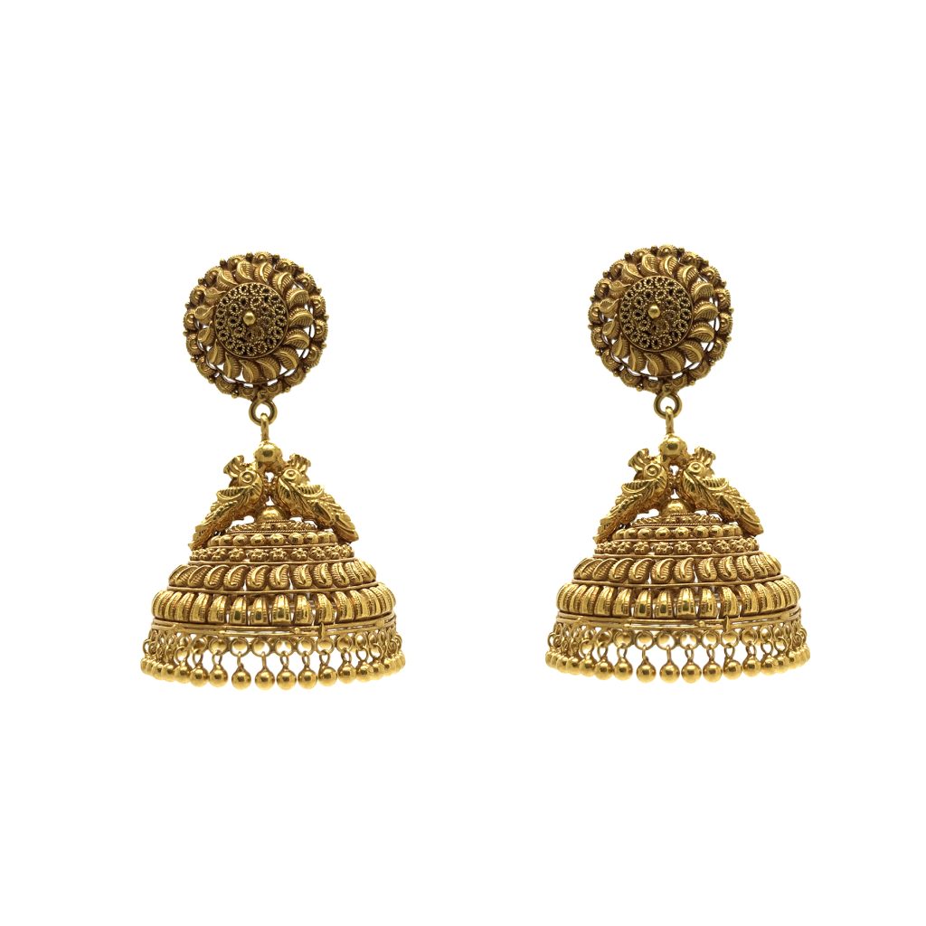 22K Gold Antique Pinjada Jhumka