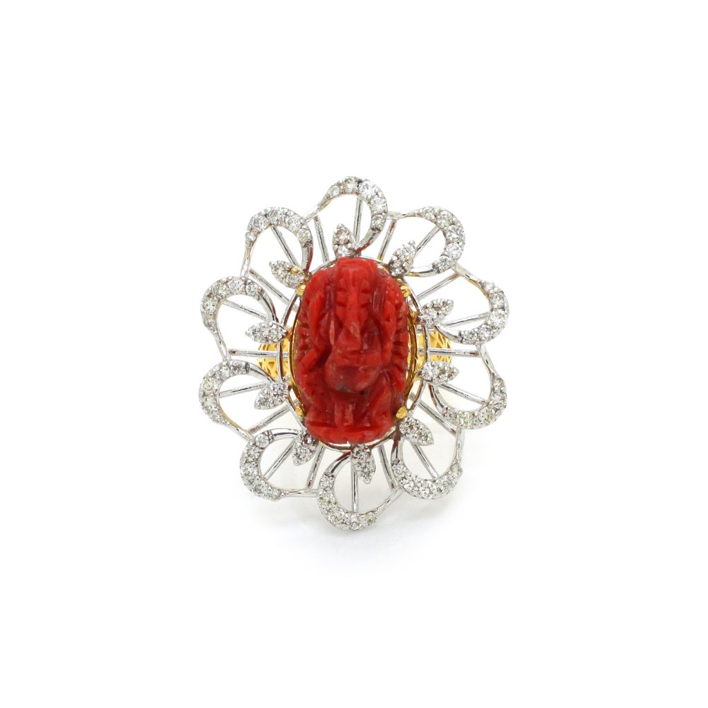 14K Gold Diamond Coral Ring