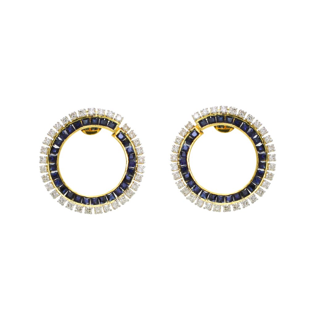 14K Gold Diamond Sapphire Hoops 