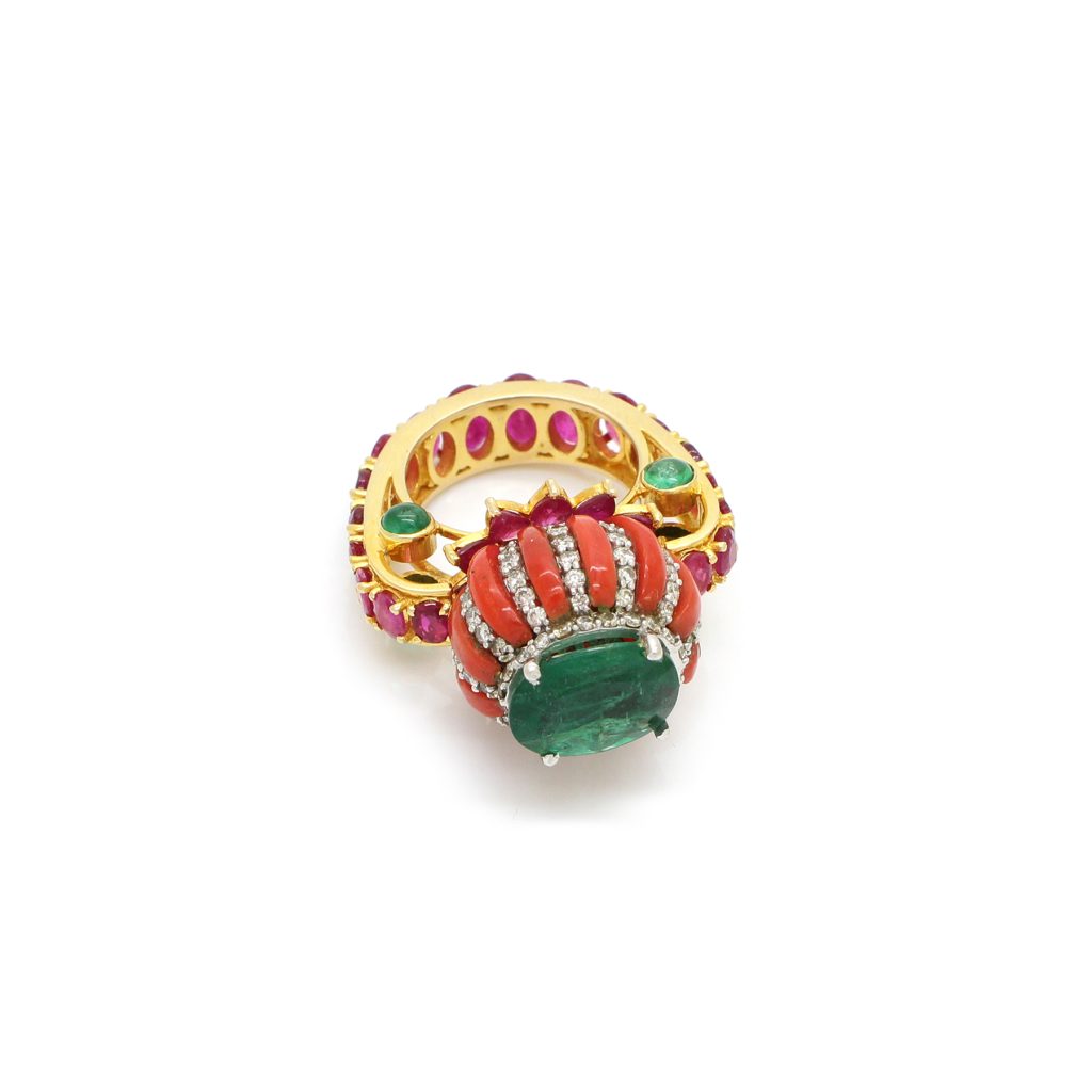 14K Gold Diamond Coral Ring