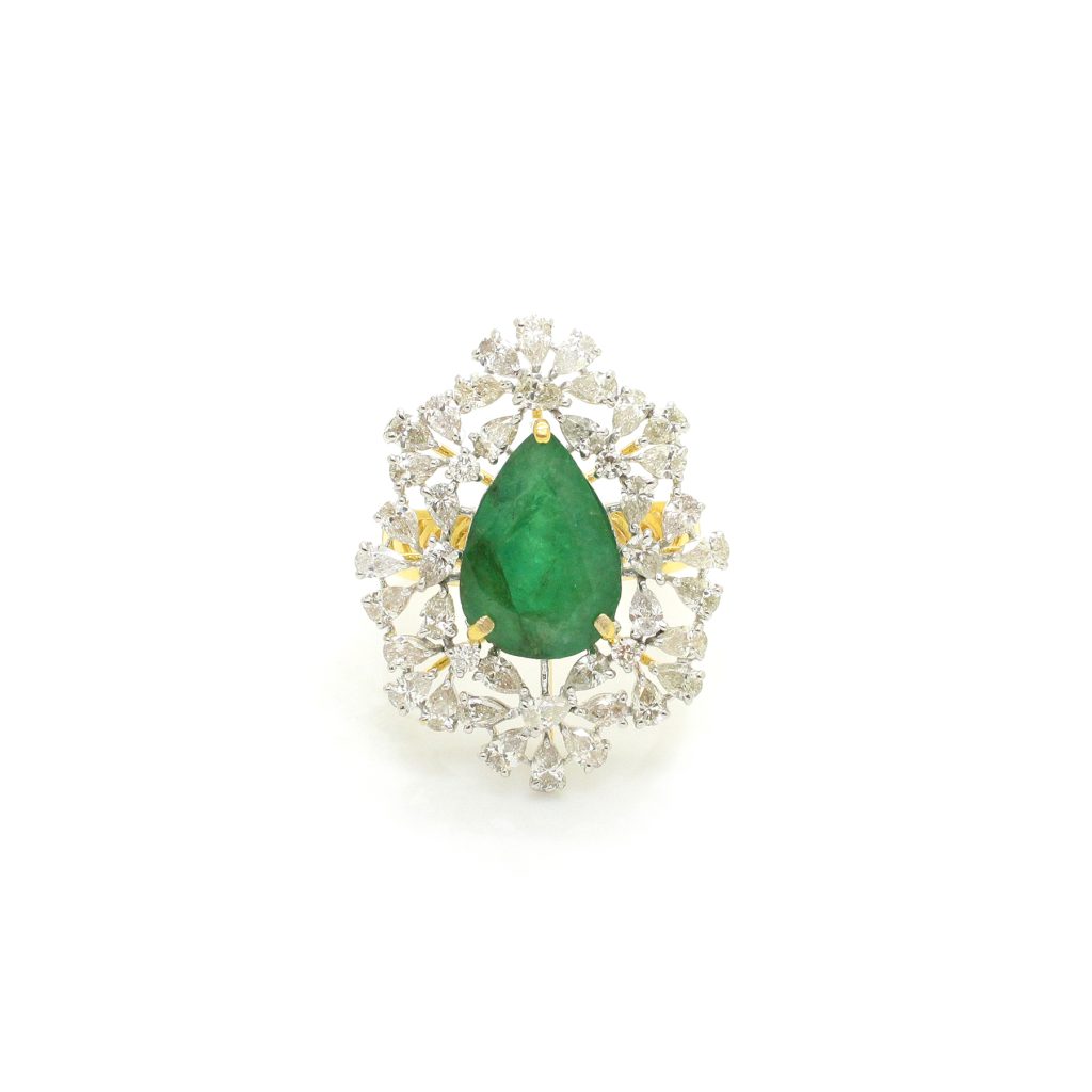 14K Gold Diamond Emerald Ring