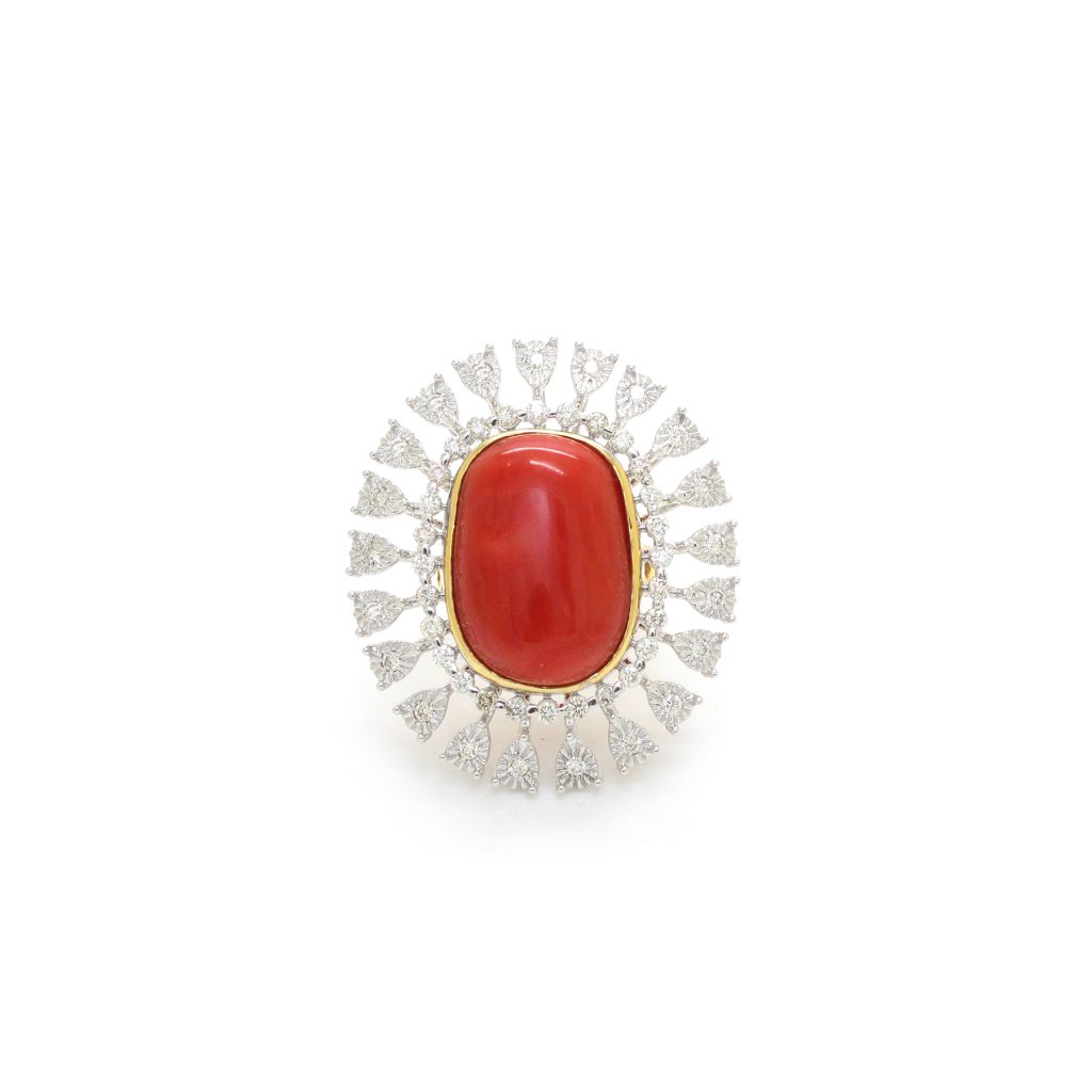14K Gold Diamond Coral Ring