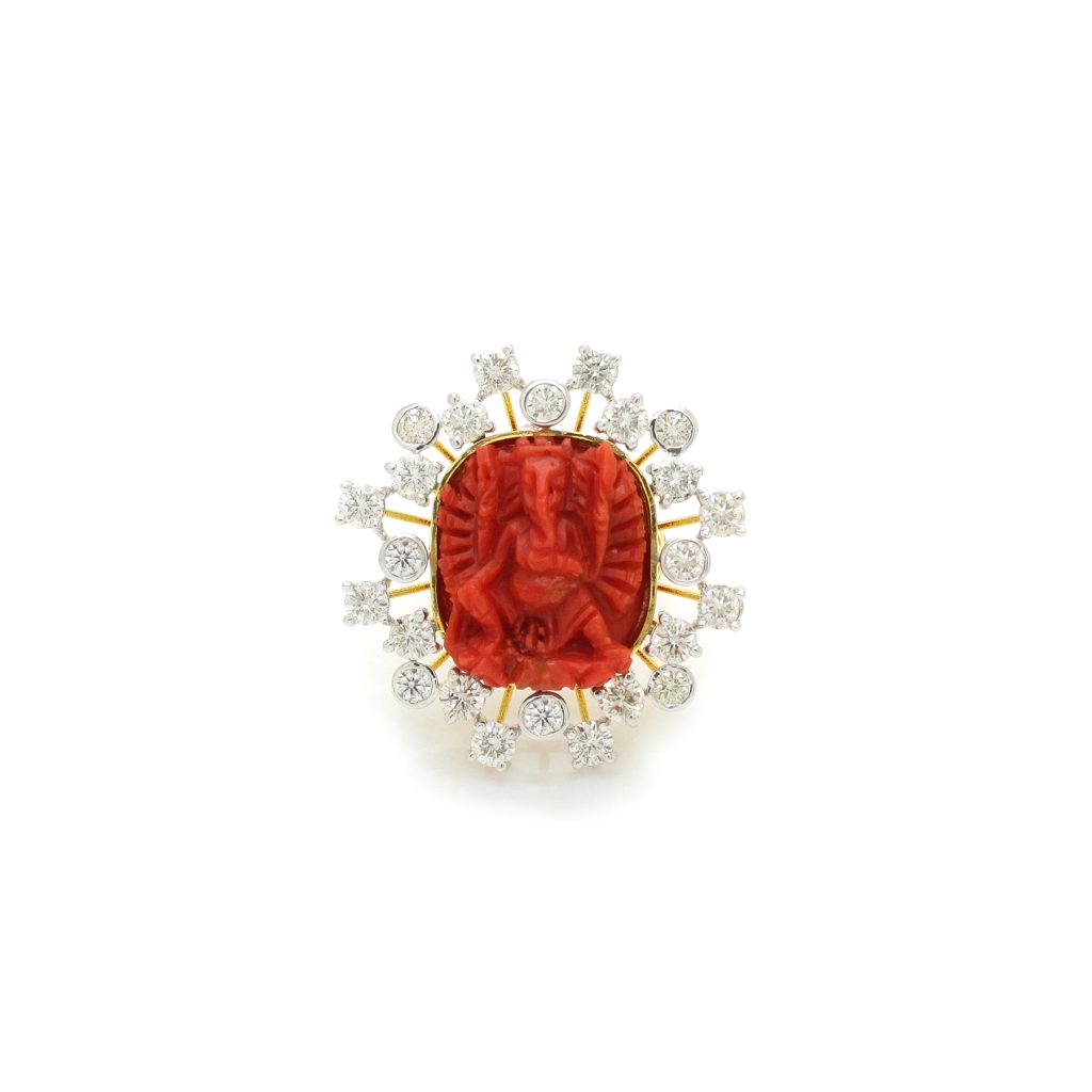 14K Gold Diamond Coral Ring