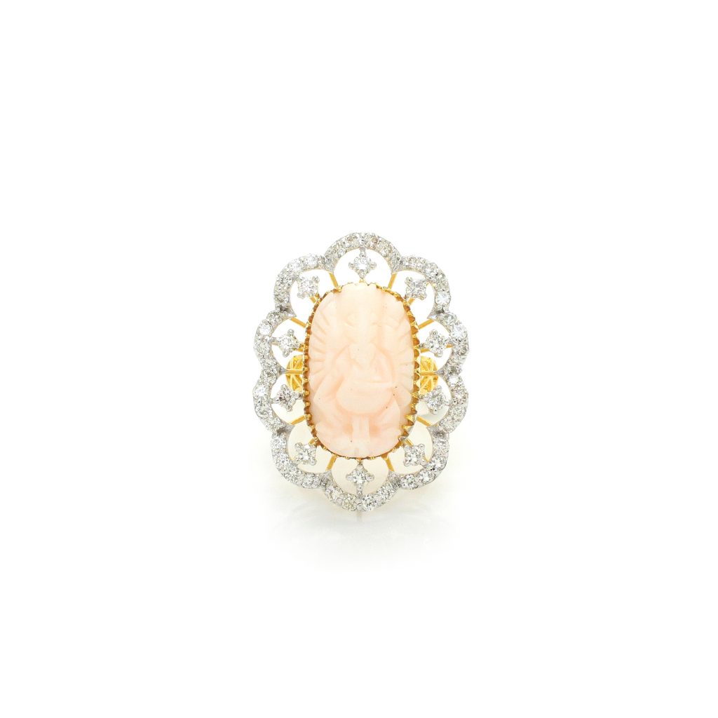 14K Gold Diamond Coral Ring