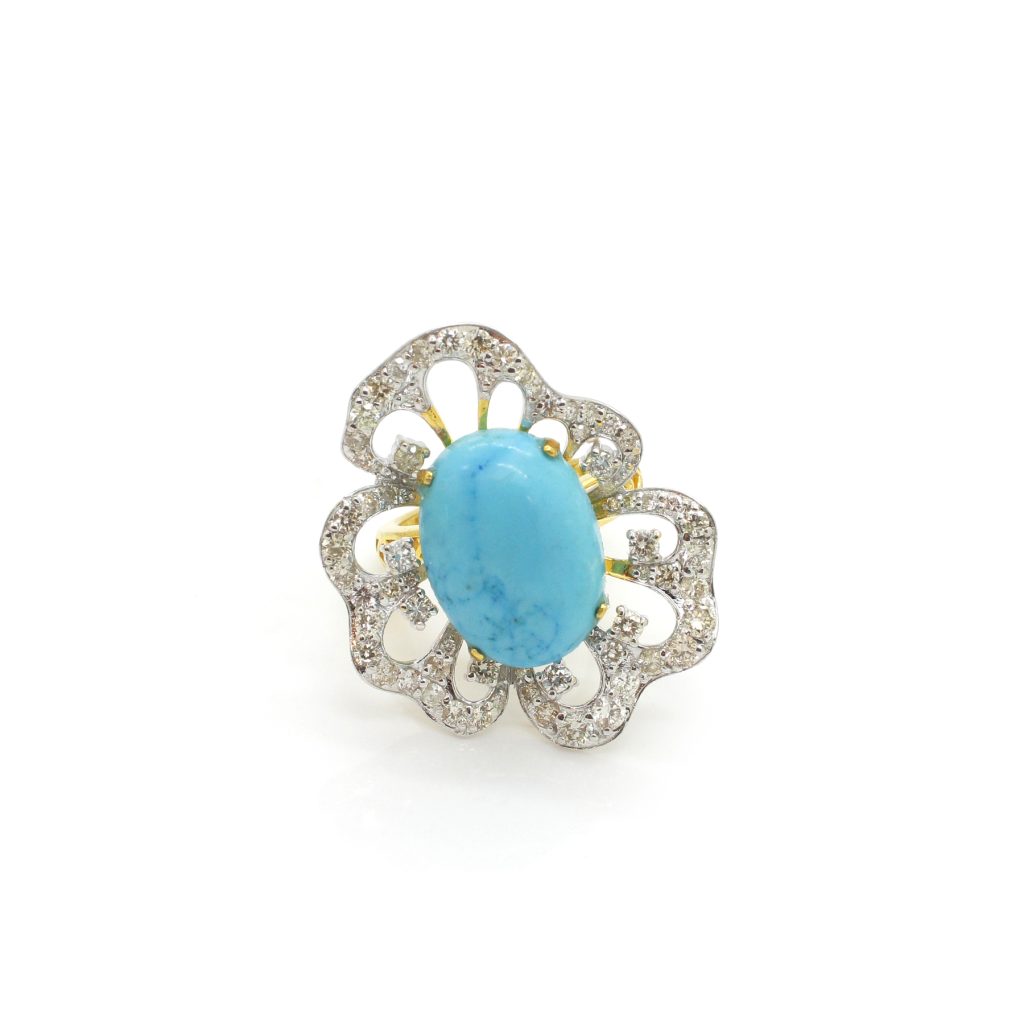 14K Gold Diamond Turquoise Ring