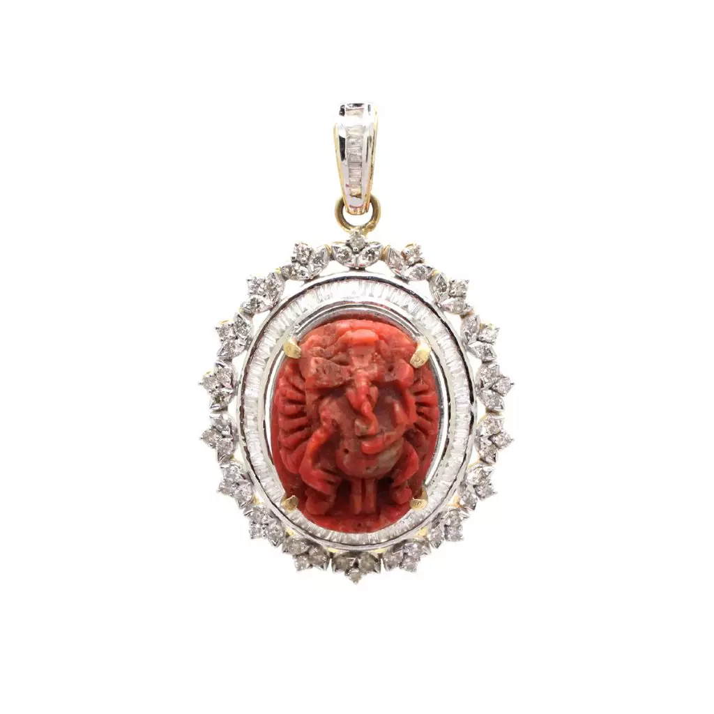 Diamond Coral Ganesh Locket