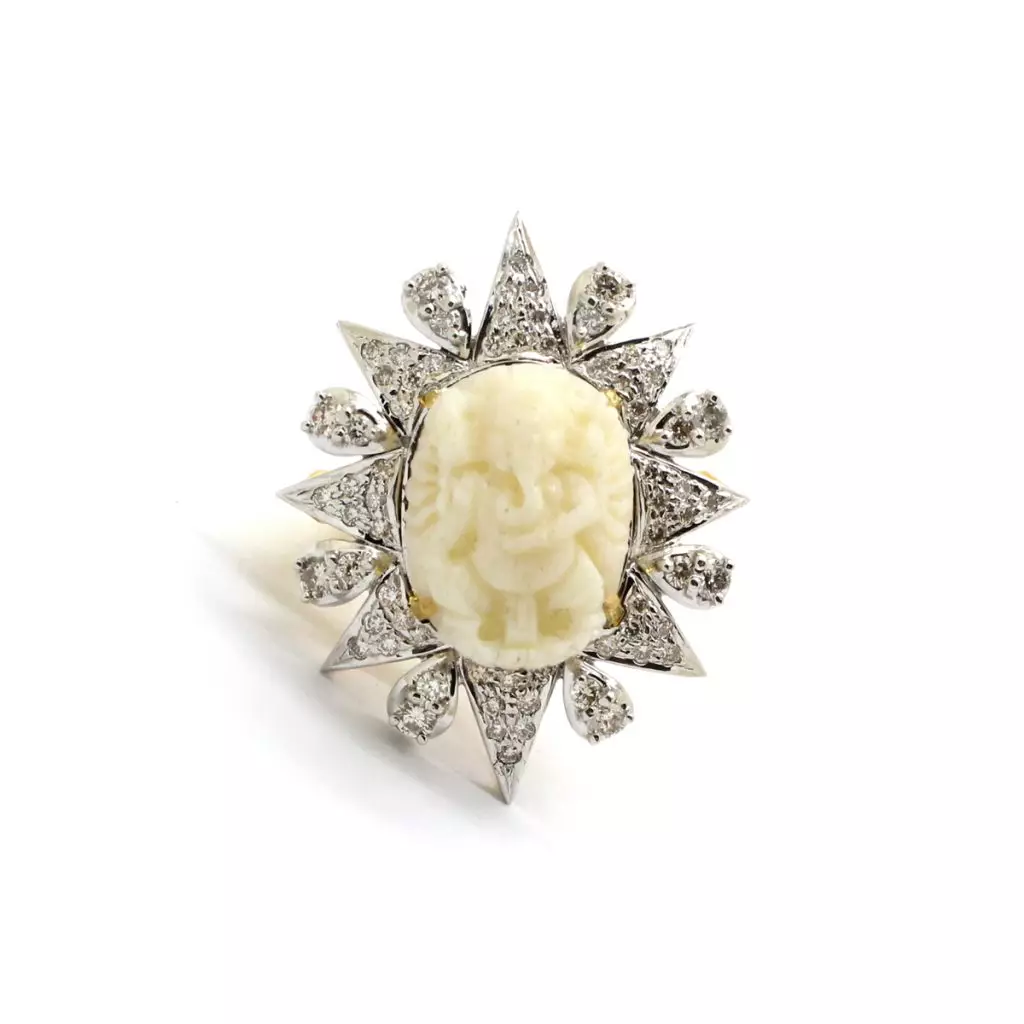 Diamond Coral Ganesh Ring