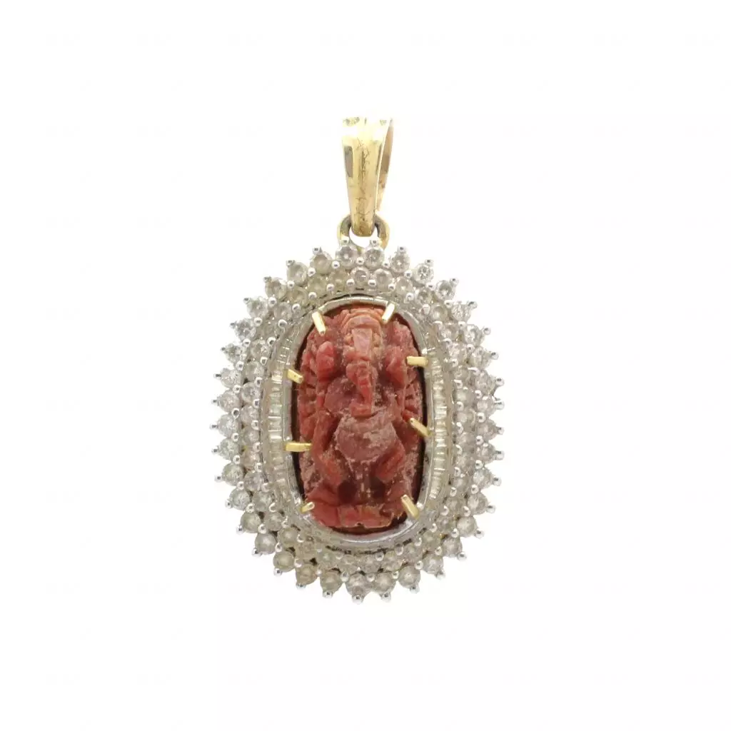 Diamond Coral Ganesh Locket