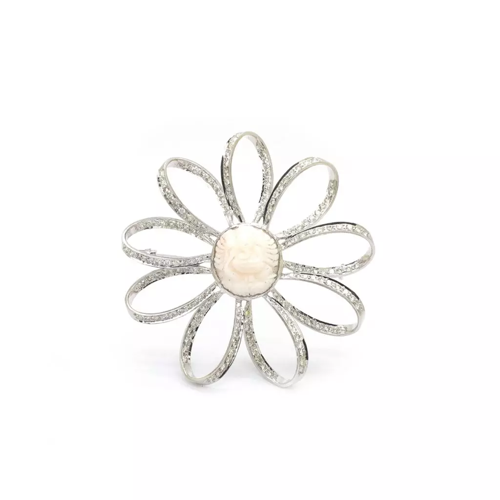 Diamond Coral Ganesh Brooch