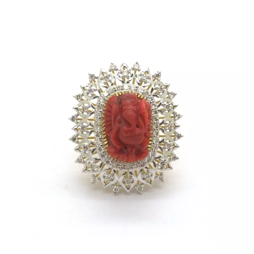Diamond Coral Ganesh Ring