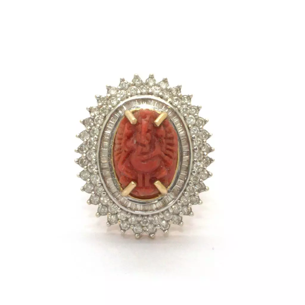 Diamond Coral Ganesh Ring