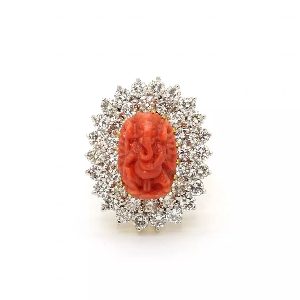 Diamond Coral Ganesh Ring
