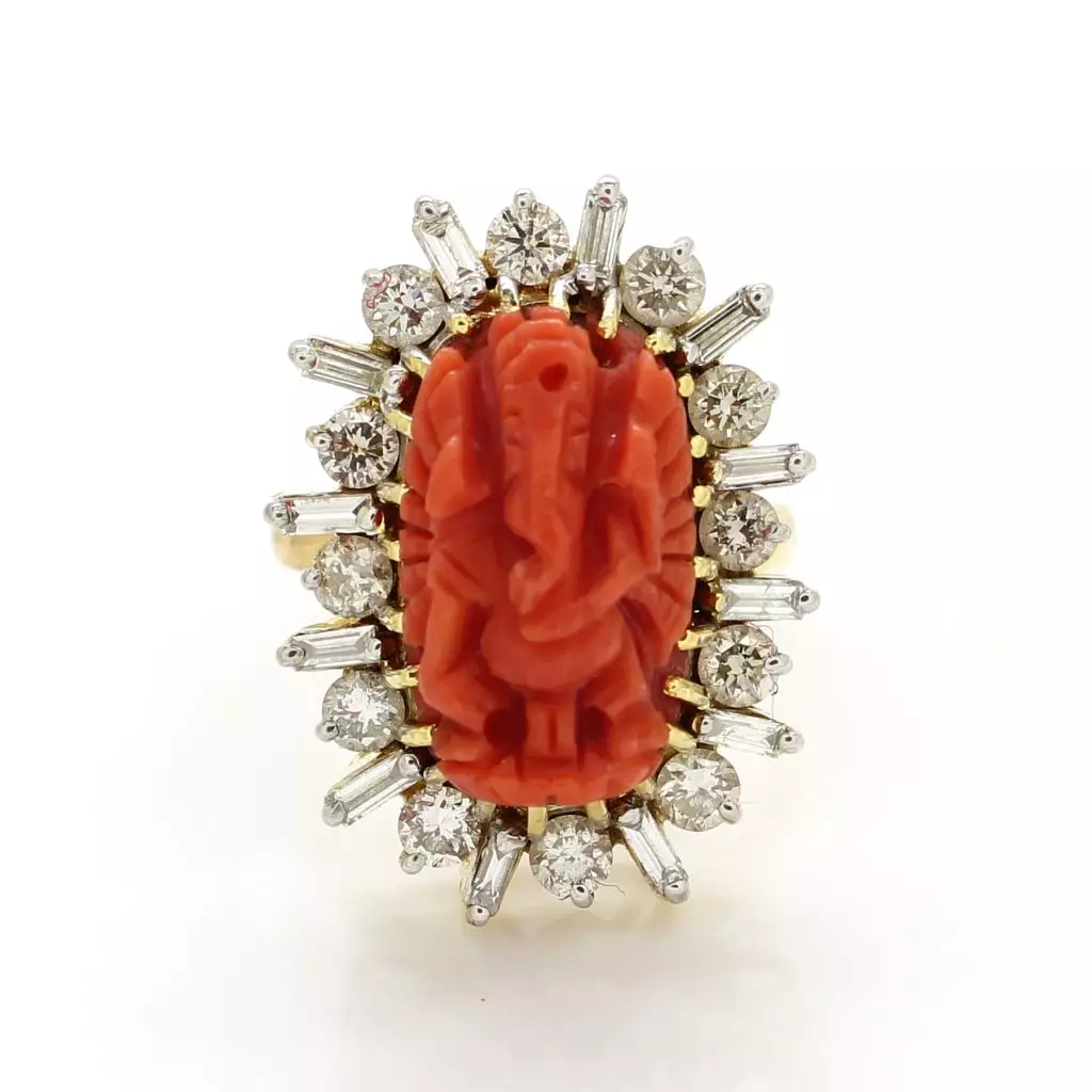 Diamond Coral Ganesh Ring