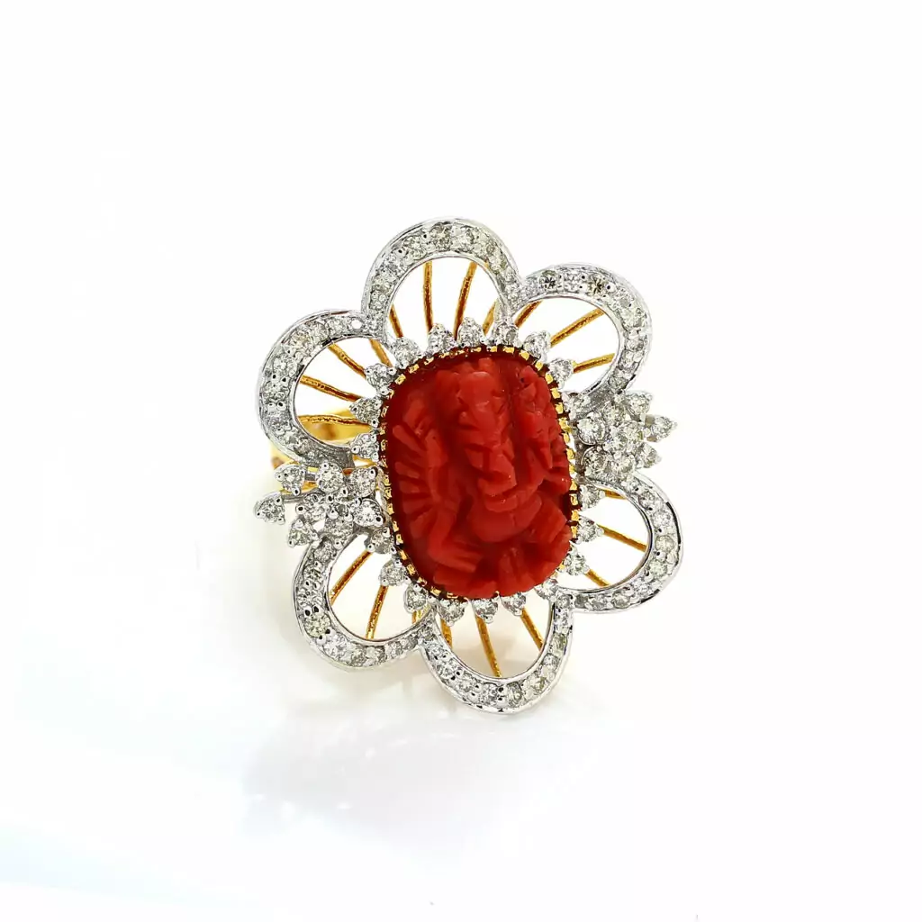 Diamond Coral Ganesh Ring