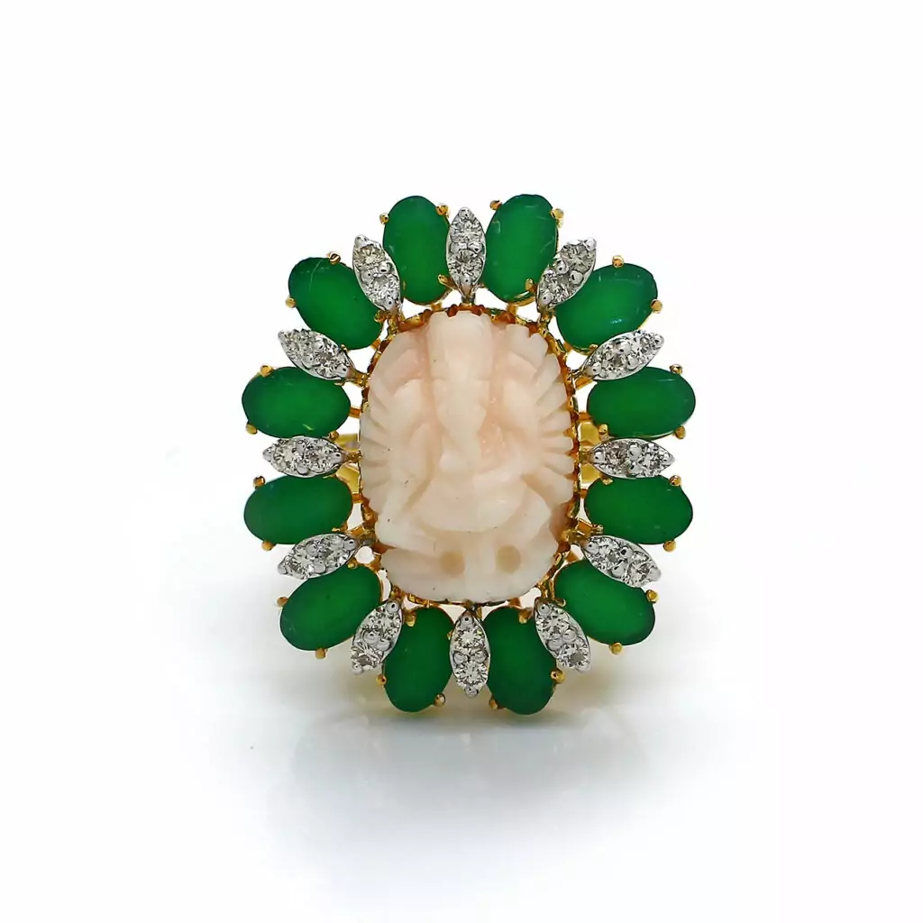 Diamond Coral Ganesh Ring