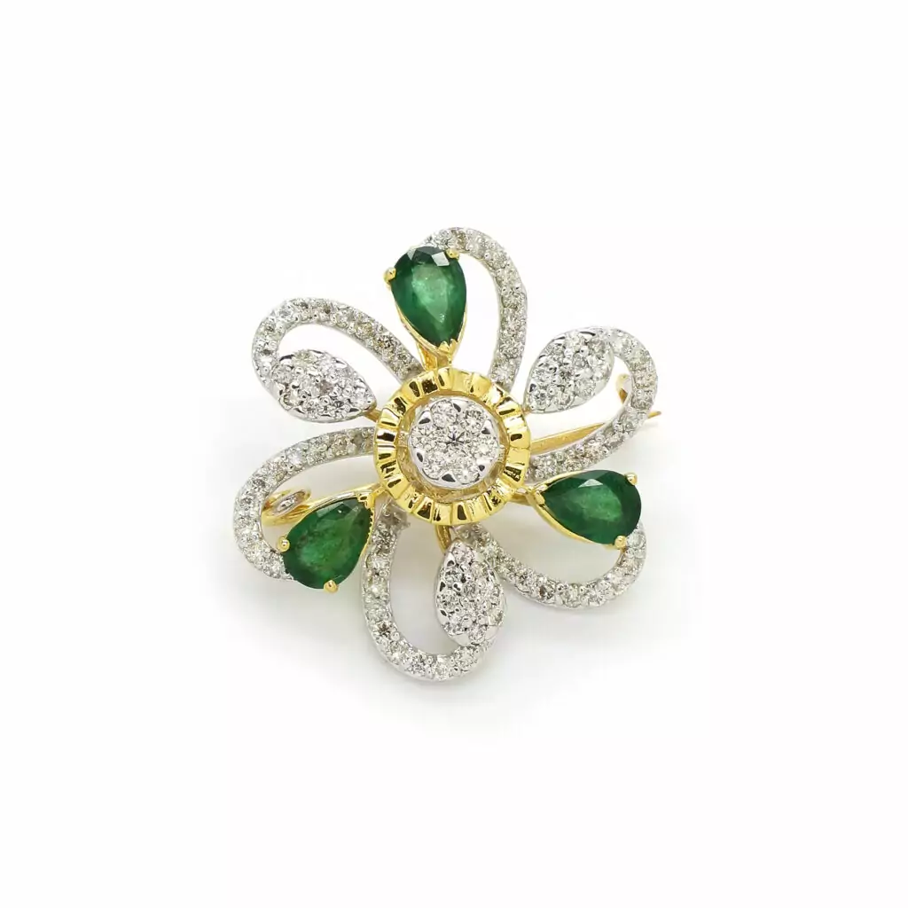 Diamond Emerald Locket Brooch