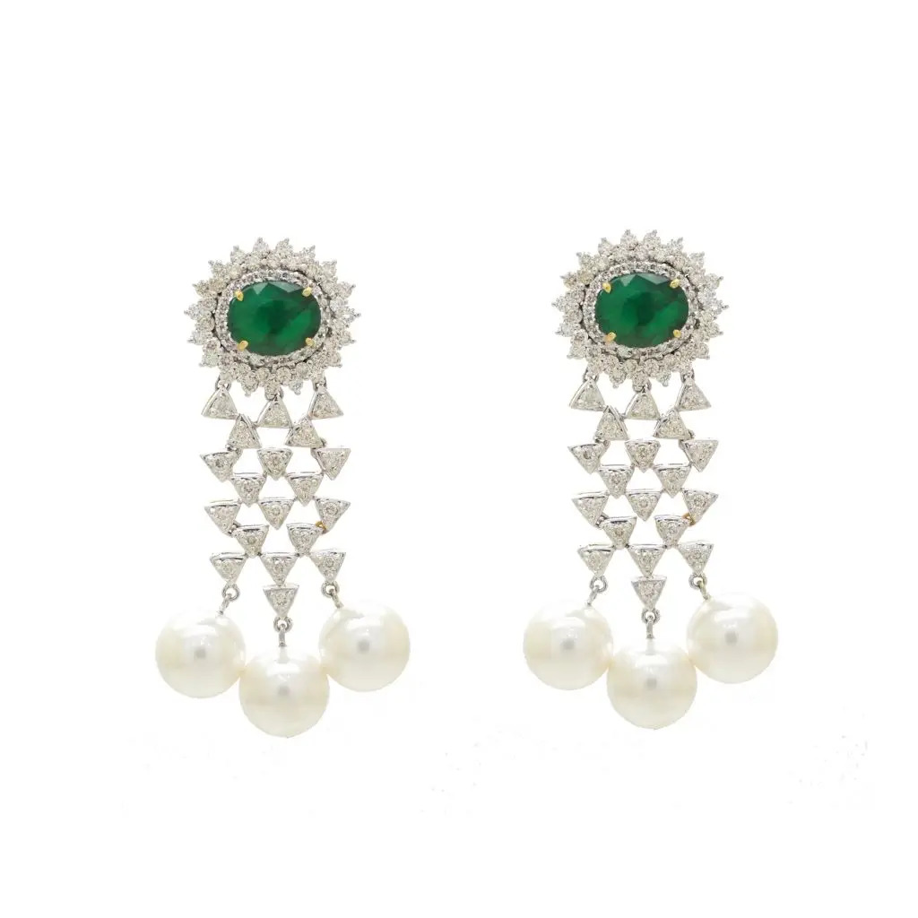 14K Gold Diamond Emerald Earring