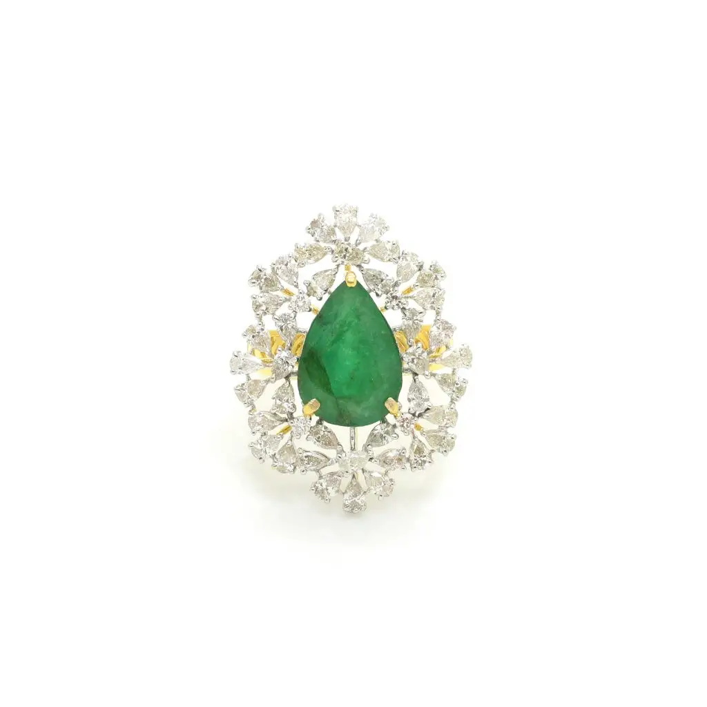 14K Gold Diamond Emerald Ring