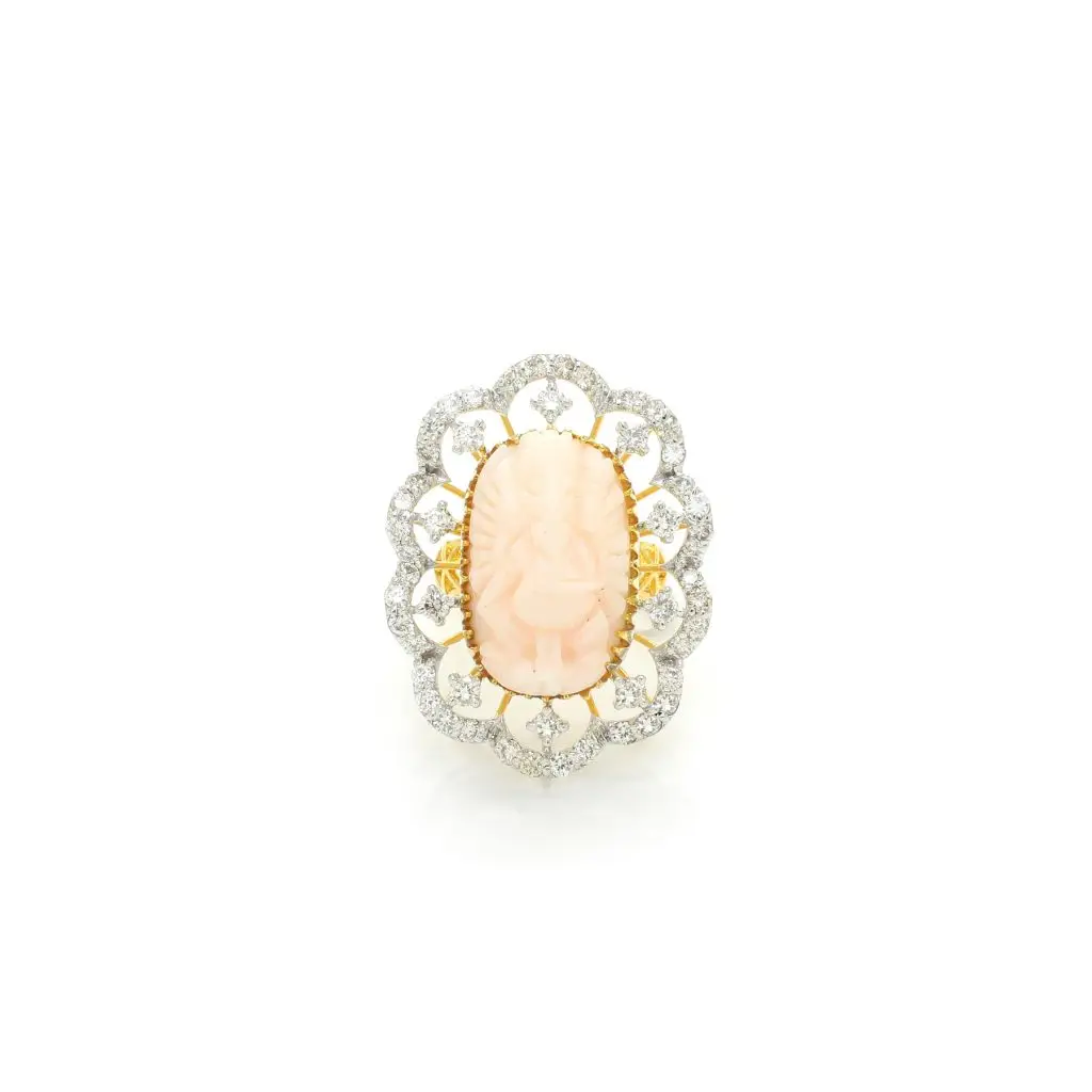 14K Gold Diamond Coral Ring