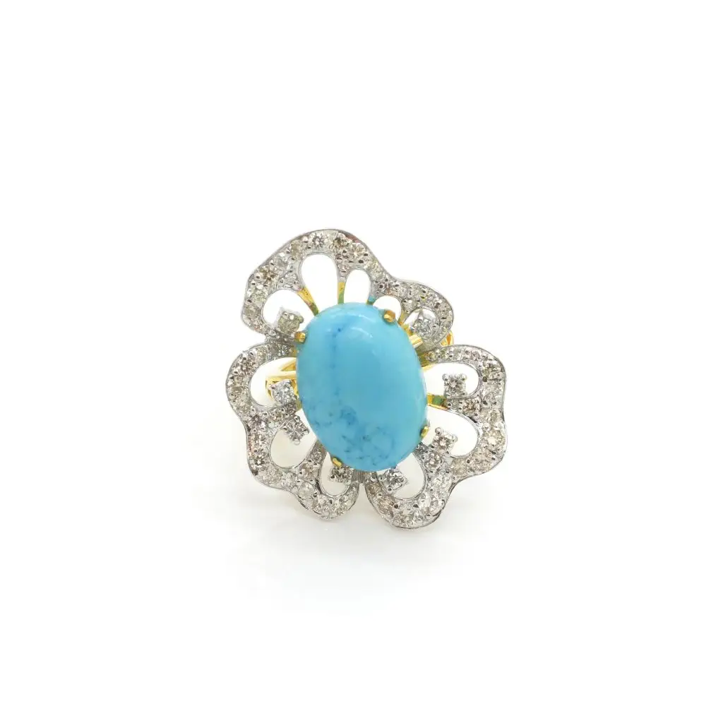 14K Gold Diamond Turquoise Ring